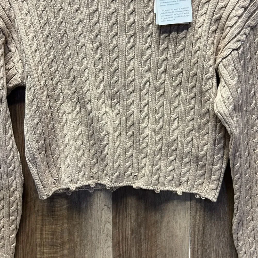SANDRO- Cropped Cable-Knit Sweater in Beige
